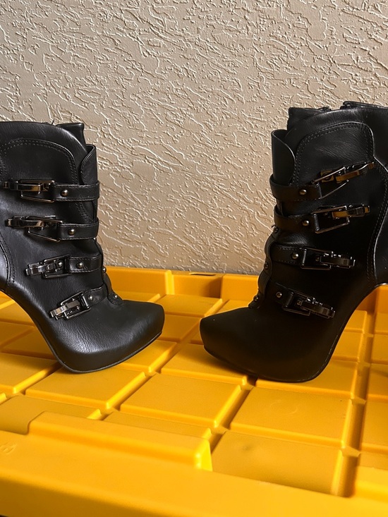 no brand Shoes - Women's Black Buckle-Strap High-Heel Ankle Booties